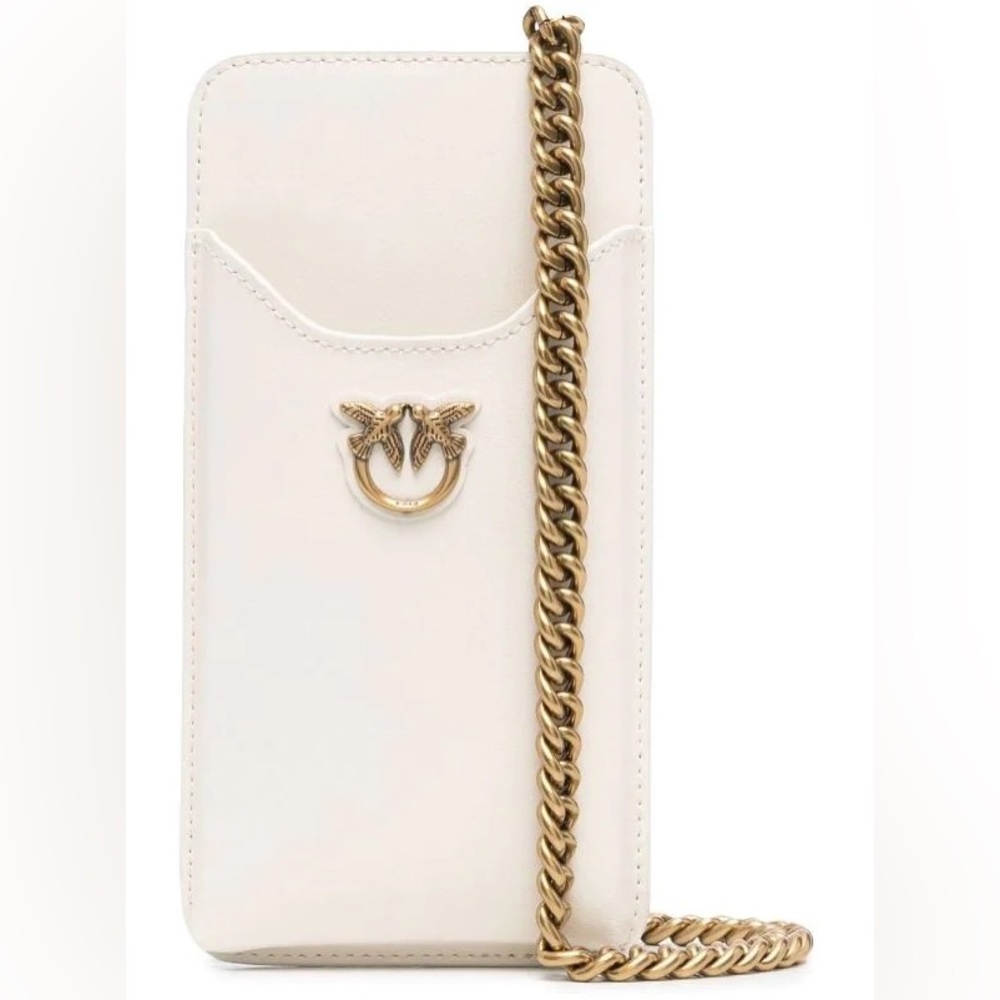 LEATHER SMARTPHONE HOLDER - White & Antique Gold - Pinko - Italian